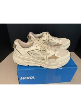 New! Womens Hoka One One U Clifton L Vanilla/Wheat Athletic Shoes. Size 10. Nice